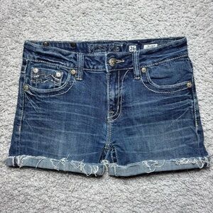 Miss Me Shorts Womens 26 Boyfriend Frayed Big Stitch Embroidered Gems Rhinestone